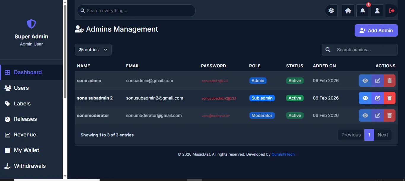 Admins Management
